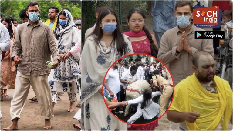 कीचड़ में नंगे पैर चलकर प्रेमानंद महाराज के आश्रम पहुंचे विराट-अनुष्का, छात्र प्रदर्शन पर चुप्पी; उठे सवाल